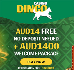 Dingo Casino New Casino with AUD 14 free spins money bonus to play for Australia